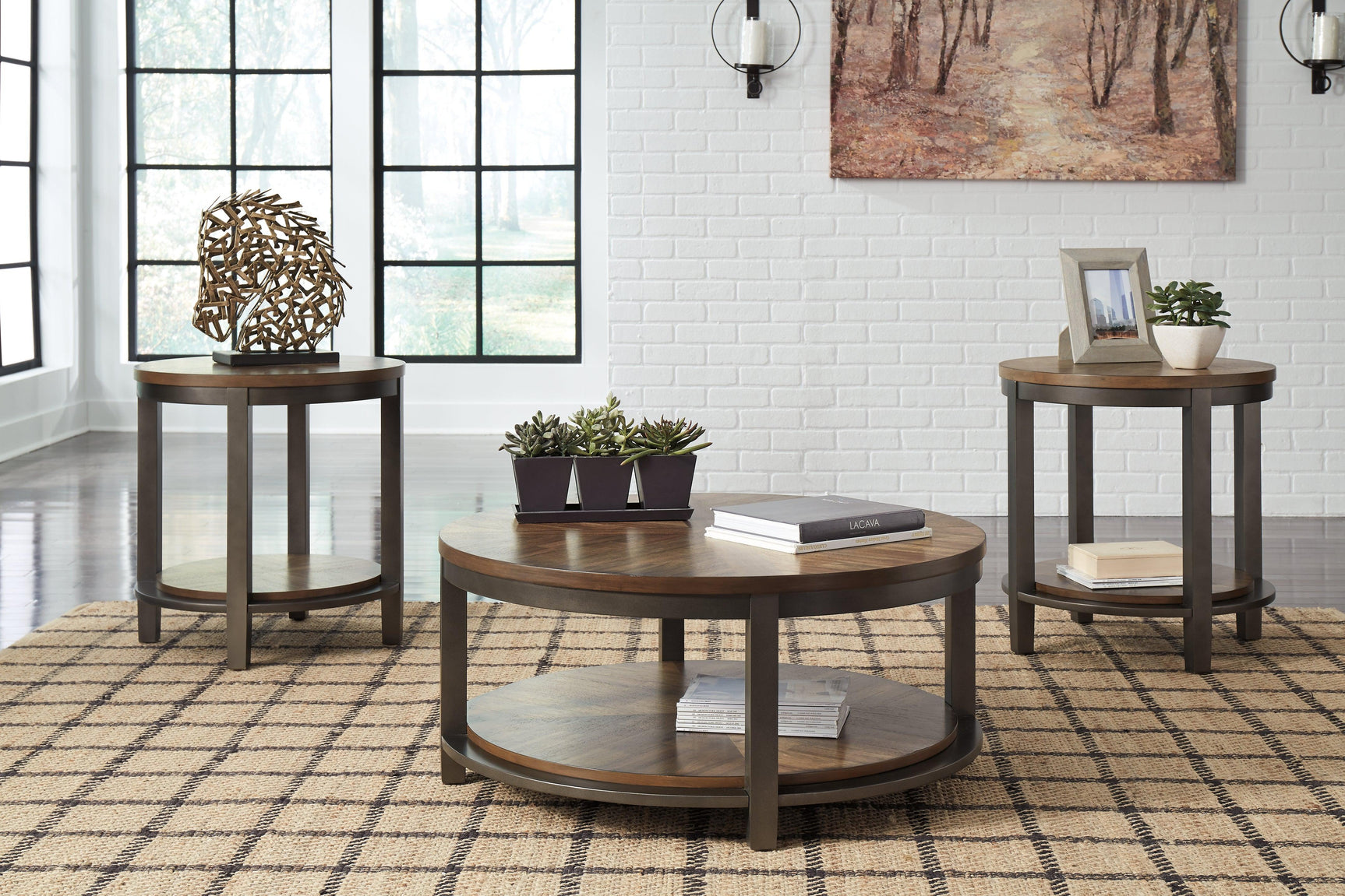 Roybeck Light Brown/bronze Table (Set Of 3) - Ella Furniture