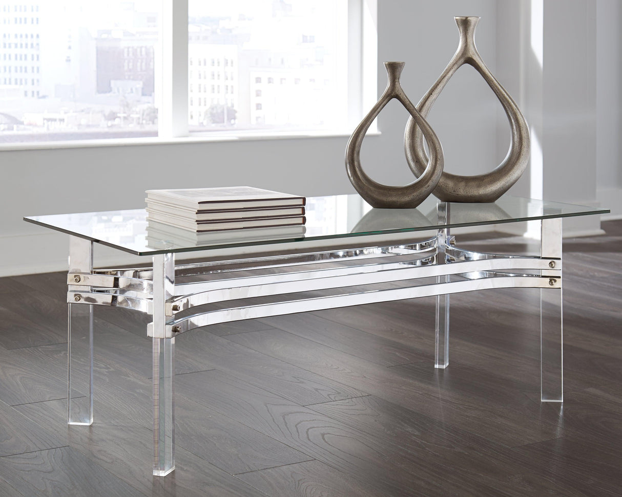 Braddoni Chrome Finish Coffee Table With 1 End Table - Ella Furniture