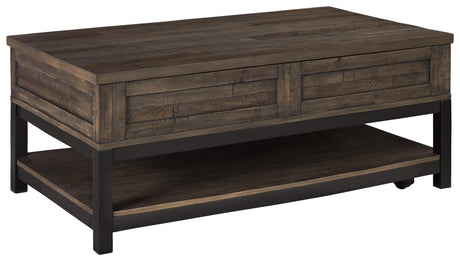 Johurst Grayish Brown Coffee Table With Lift Top - Ella Furniture