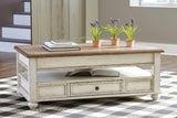 Realyn White/Brown Coffee Table With Lift Top - Ella Furniture