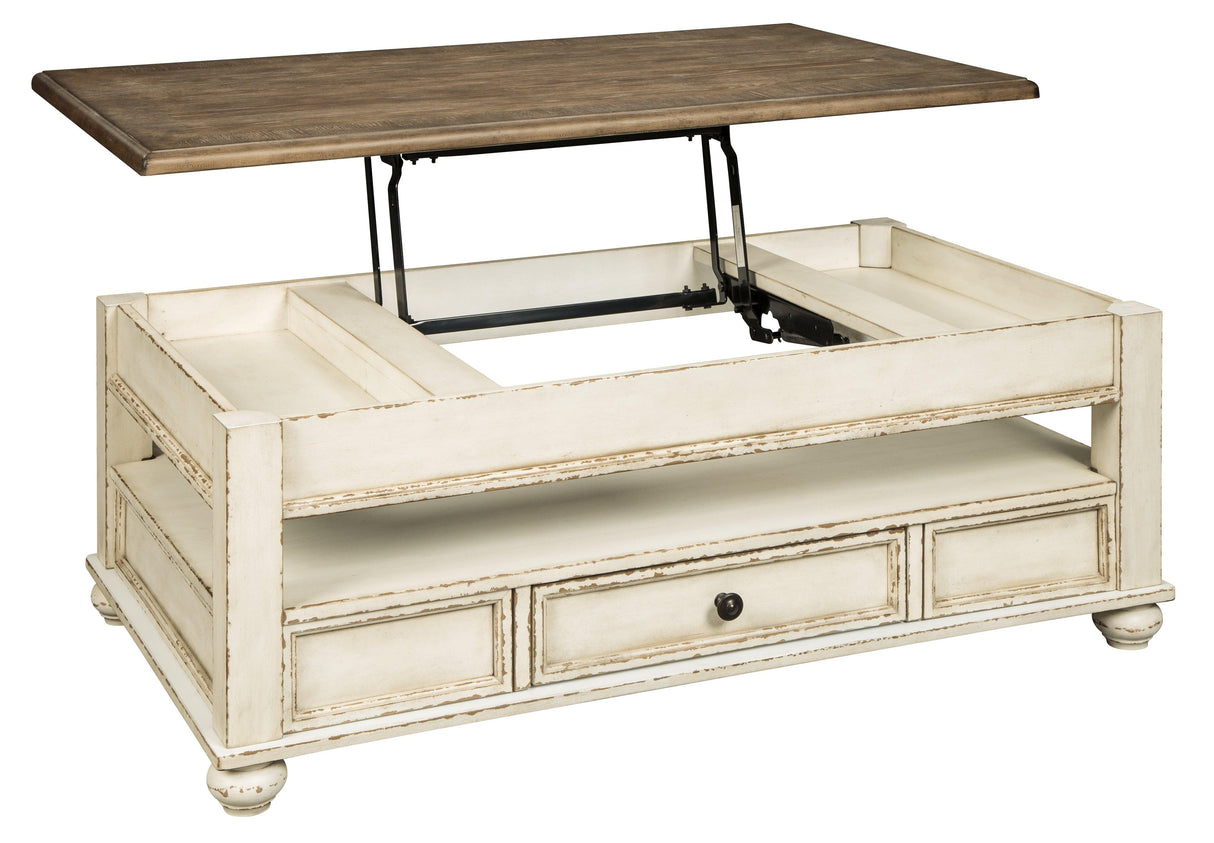 Realyn White/Brown Coffee Table With Lift Top - Ella Furniture