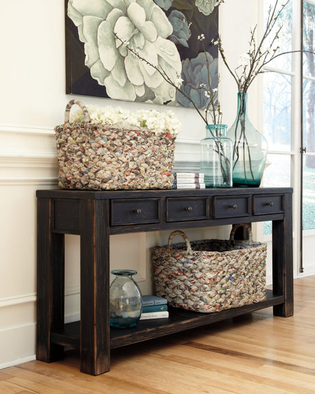 Gavelston Sofa Console Table displayed in living room setting in Houston home