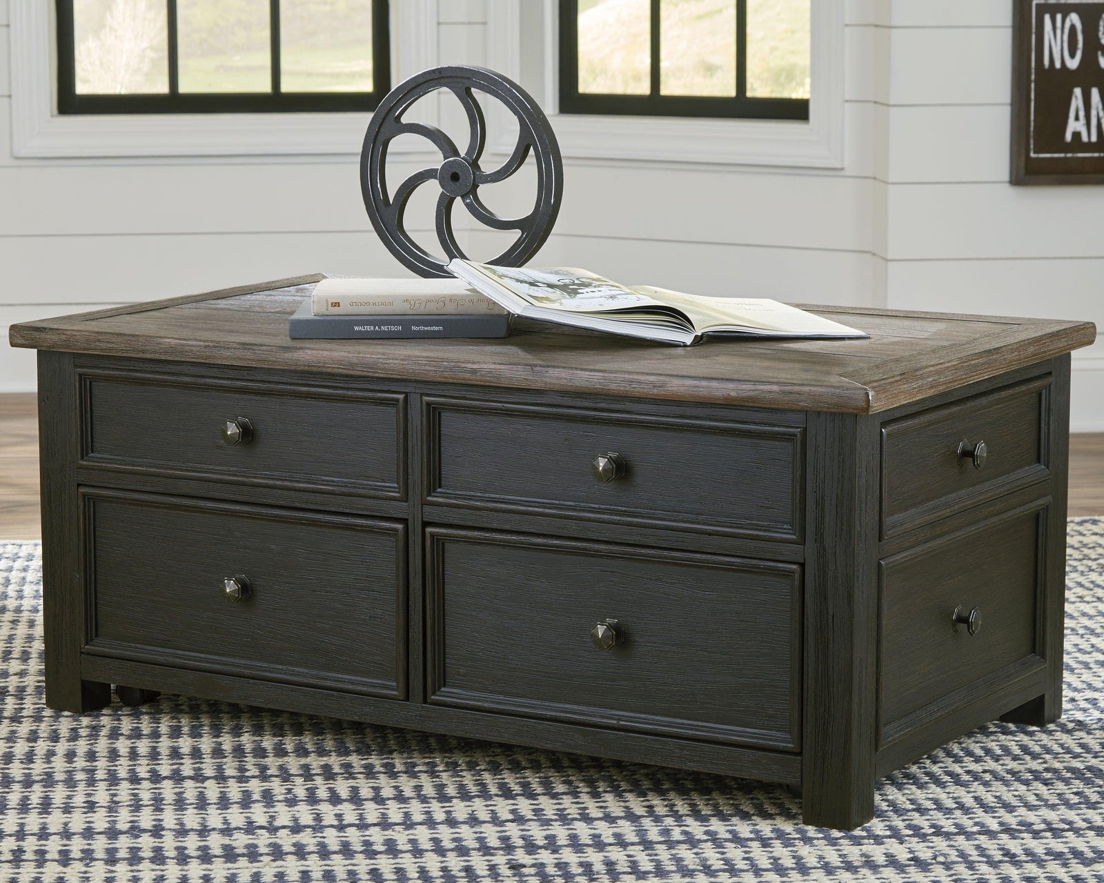 Tyler Grayish Brown/Black Creek Coffee Table With 1 End Table - Ella Furniture