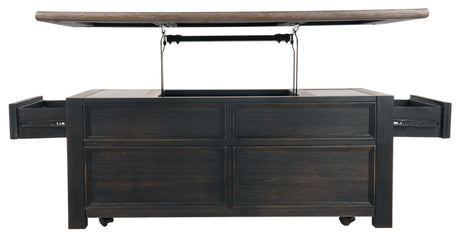 Tyler Creek Lift-Top Coffee Table in grayish brown and black finish