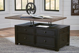 Tyler Creek Grayish Brown/Black Coffee Table With Lift Top - Ella Furniture