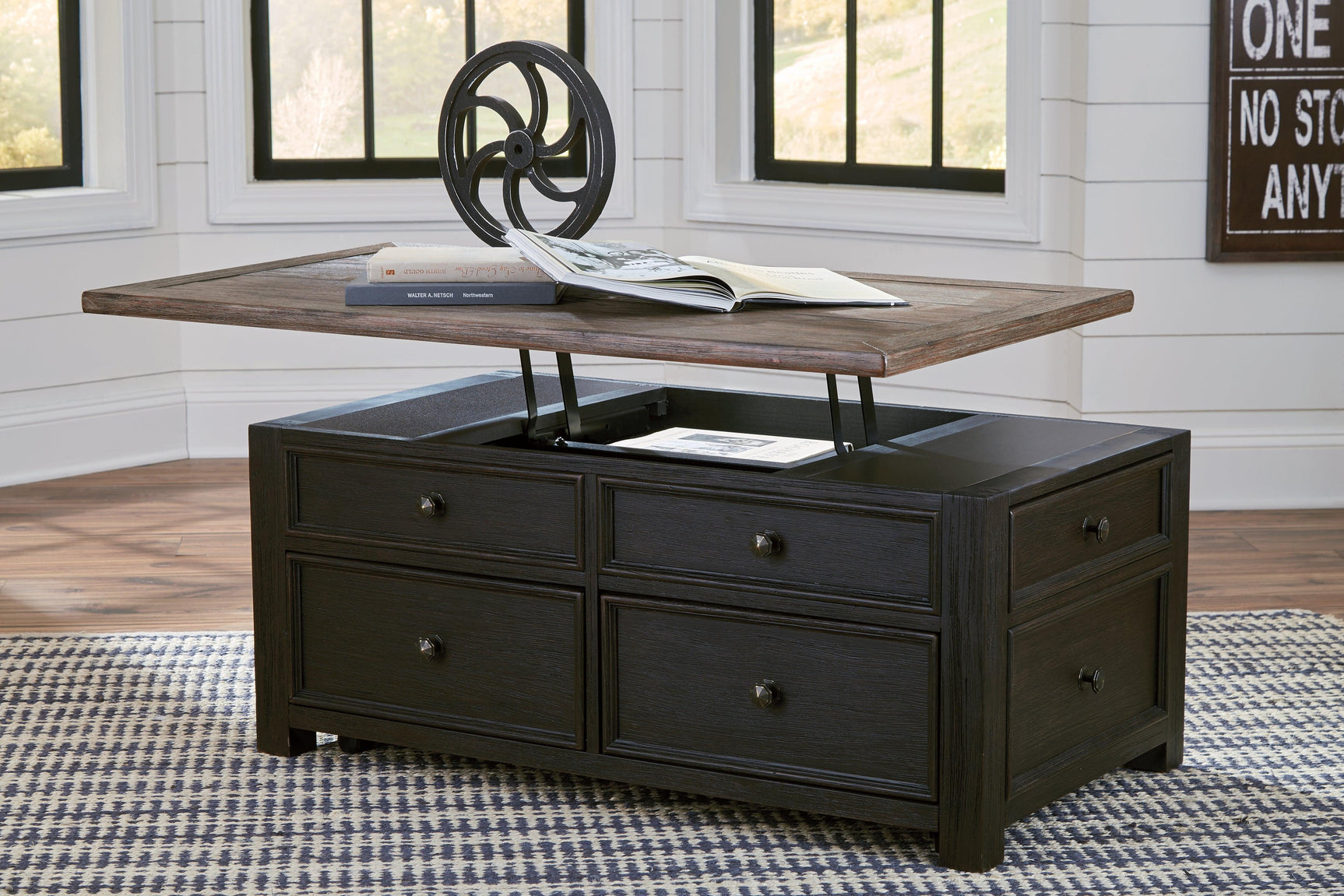 Tyler Creek Grayish Brown/Black Coffee Table With Lift Top - Ella Furniture