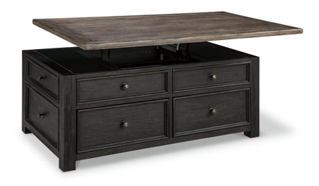 Tyler Creek Lift-Top Coffee Table in grayish brown and black finish