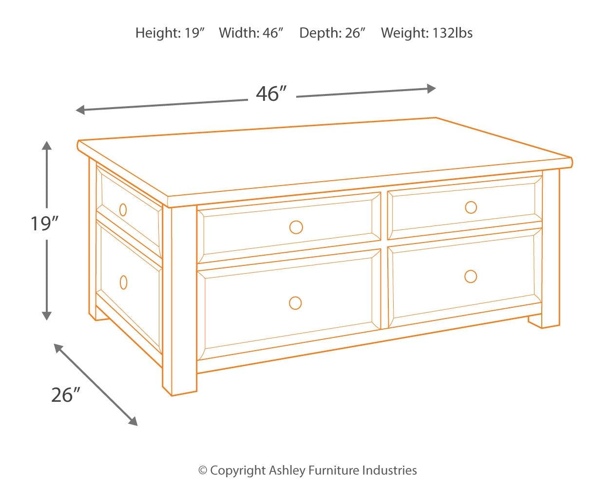 Tyler Creek Grayish Brown/Black Coffee Table With Lift Top - Ella Furniture