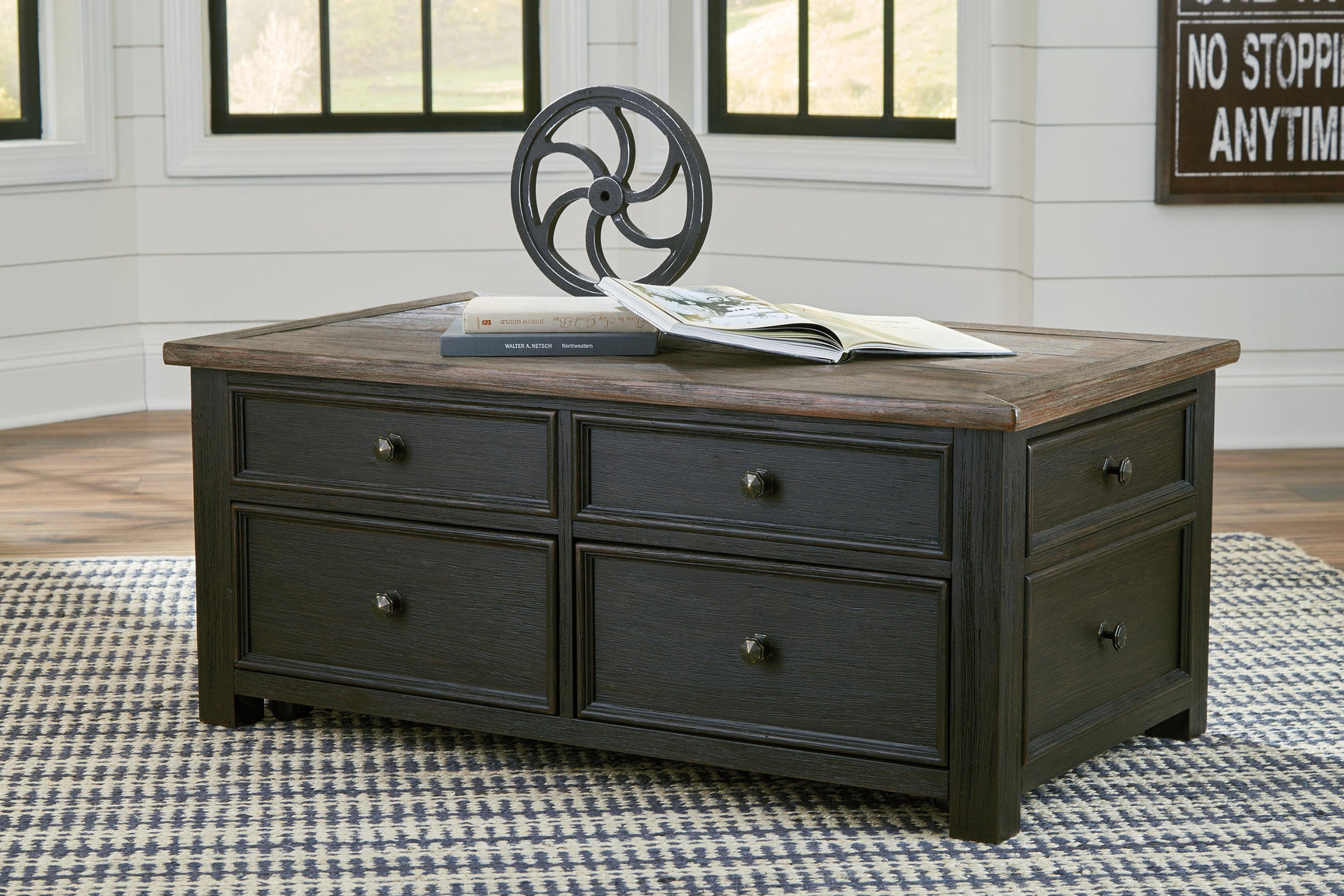 Tyler Creek Grayish Brown/Black Coffee Table With Lift Top - Ella Furniture