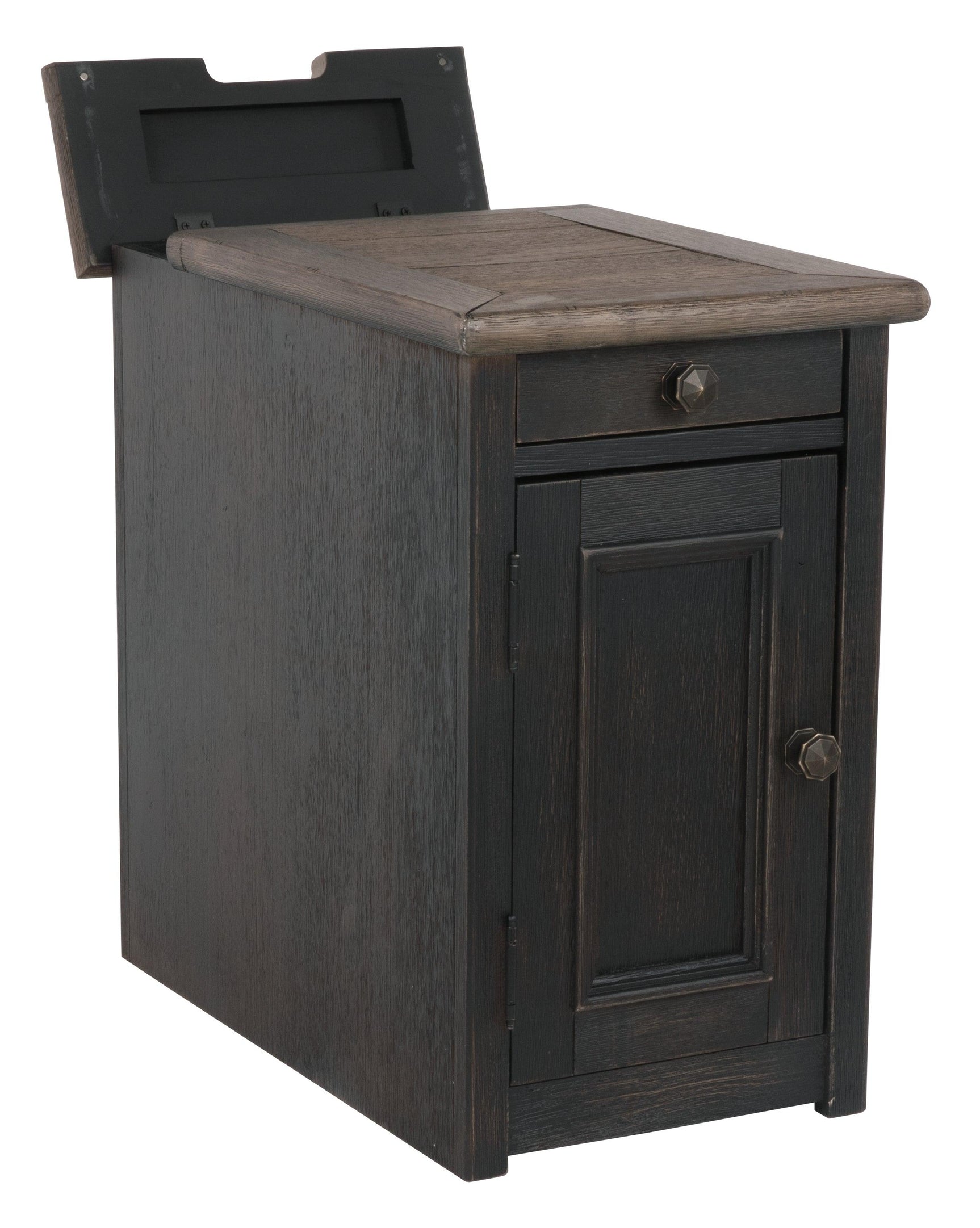 Tyler Creek Grayish Brown/Black Chairside End Table With Usb Ports & Outlets - Ella Furniture