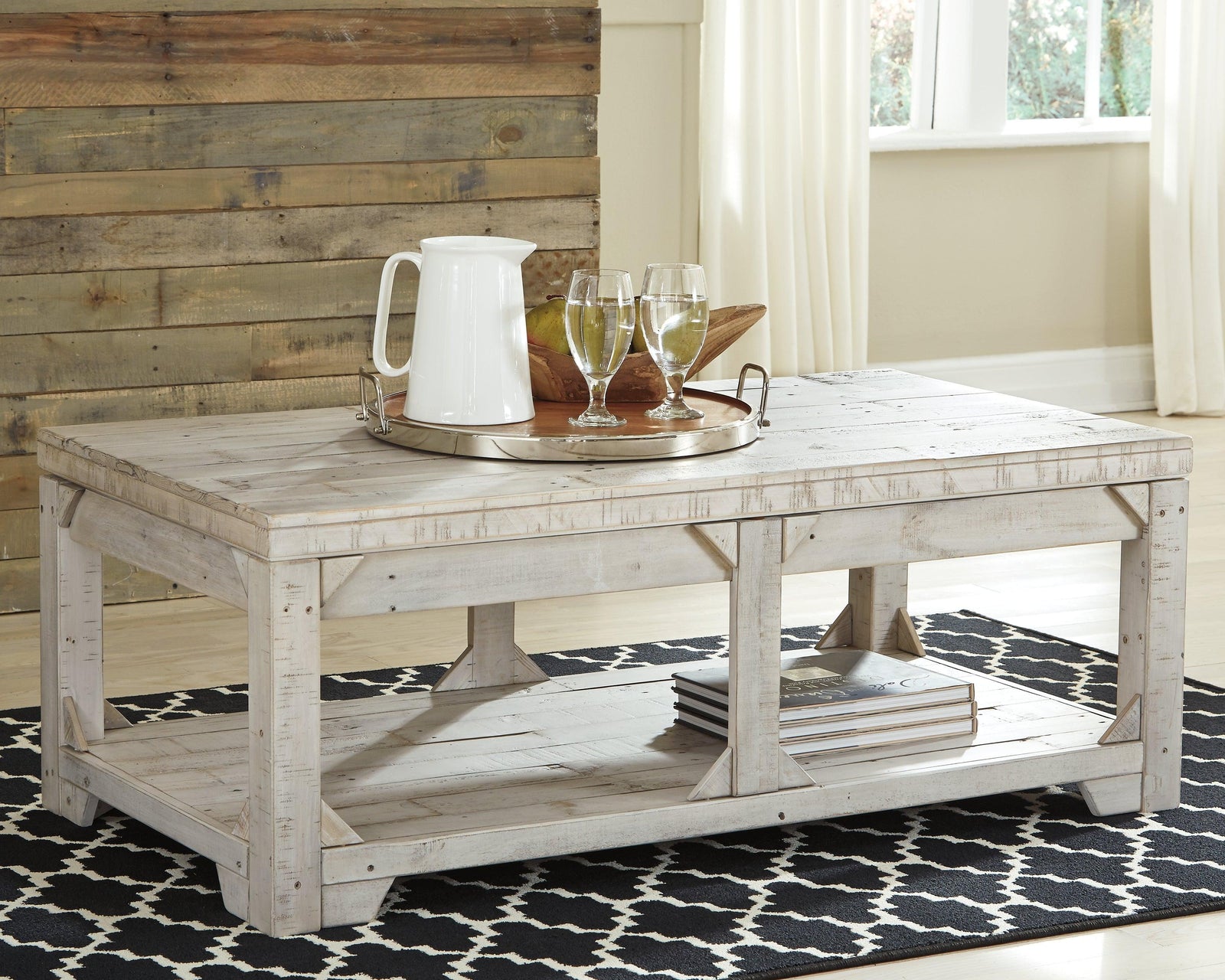 Fregine Whitewash Coffee Table With Lift Top - Ella Furniture