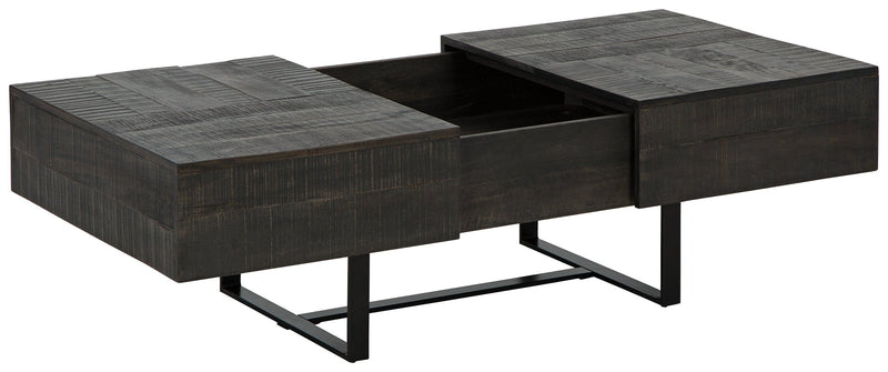 Kevmart Grayish Brown/Black Coffee Table - Ella Furniture