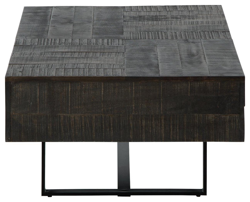 Kevmart Grayish Brown/Black Coffee Table - Ella Furniture