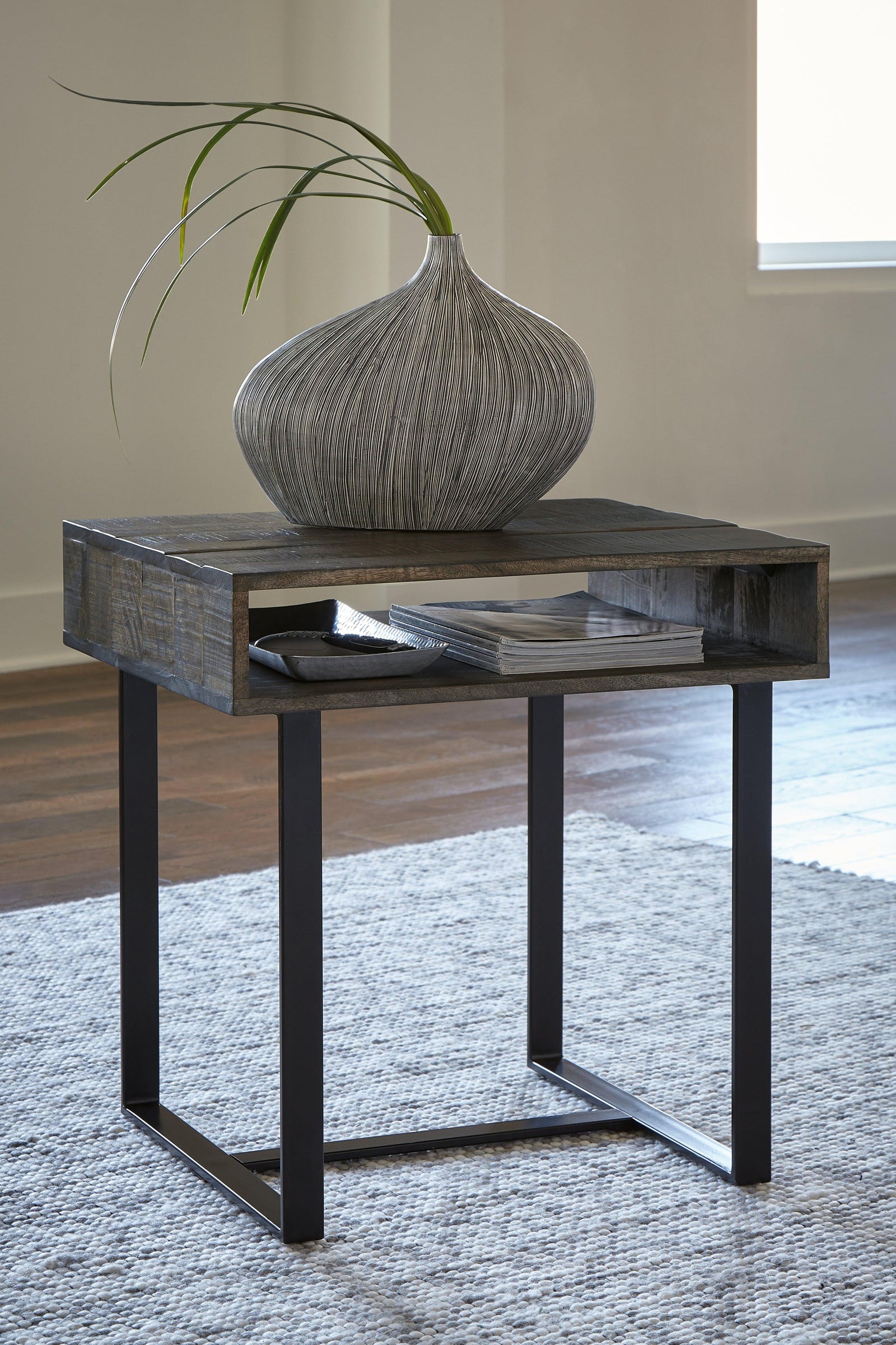 Kevmart Grayish Brown/Black End Table - Ella Furniture