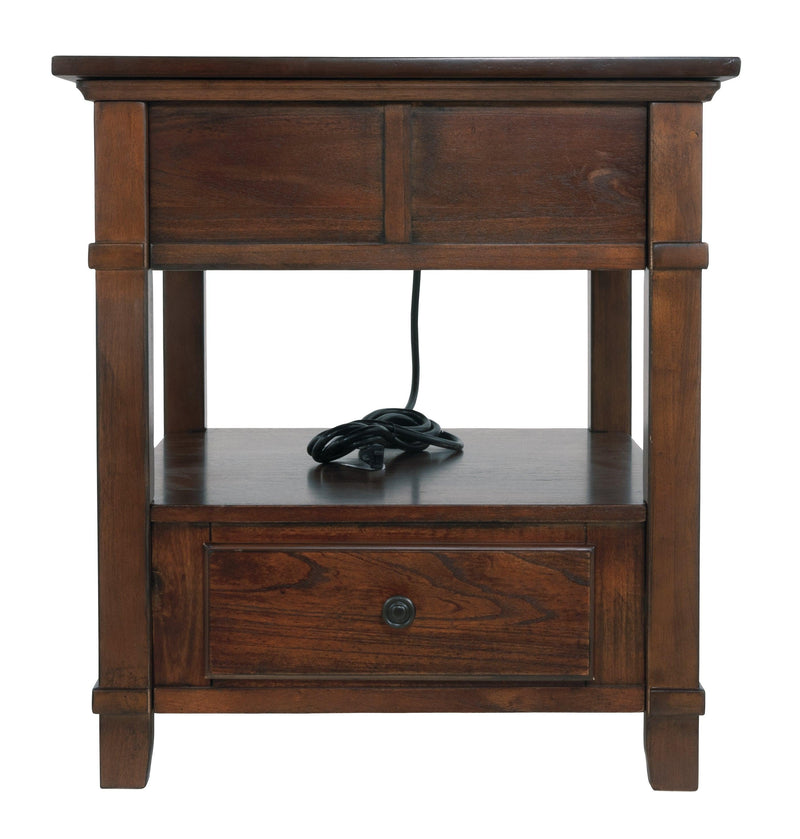 Gately Medium Brown End Table With Storage & Power Outlets