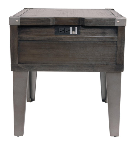 Todoe Dark Gray End Table With Usb Ports & Outlets - Ella Furniture