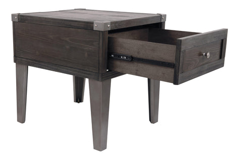 Todoe Dark Gray End Table With Usb Ports & Outlets - Ella Furniture