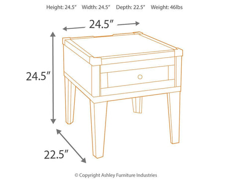 Todoe Dark Gray End Table With Usb Ports & Outlets - Ella Furniture