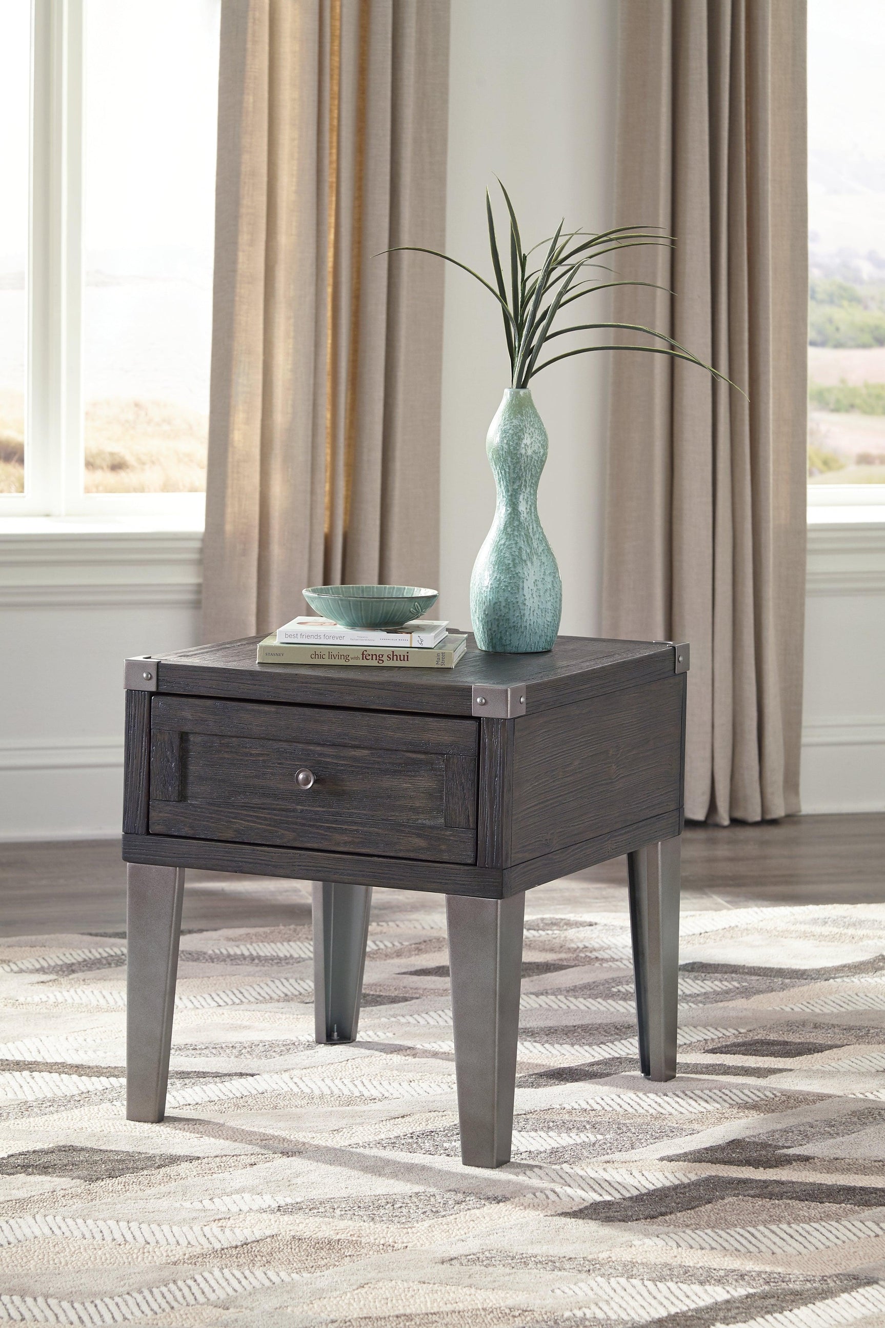 Todoe Dark Gray End Table With Usb Ports & Outlets - Ella Furniture