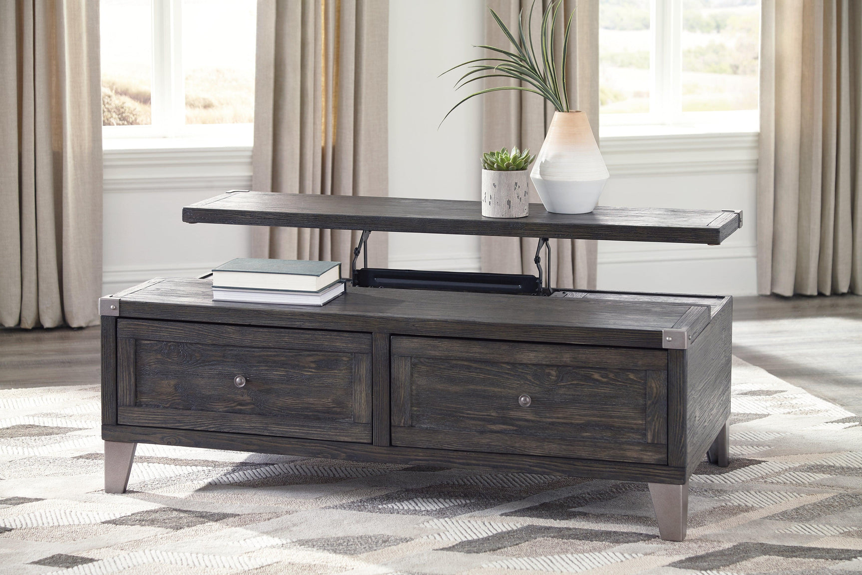 Todoe Dark Gray Coffee Table With Lift Top - Ella Furniture