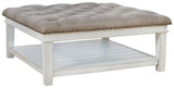 Kanwyn Whitewash Upholstered Ottoman Coffee Table - Ella Furniture