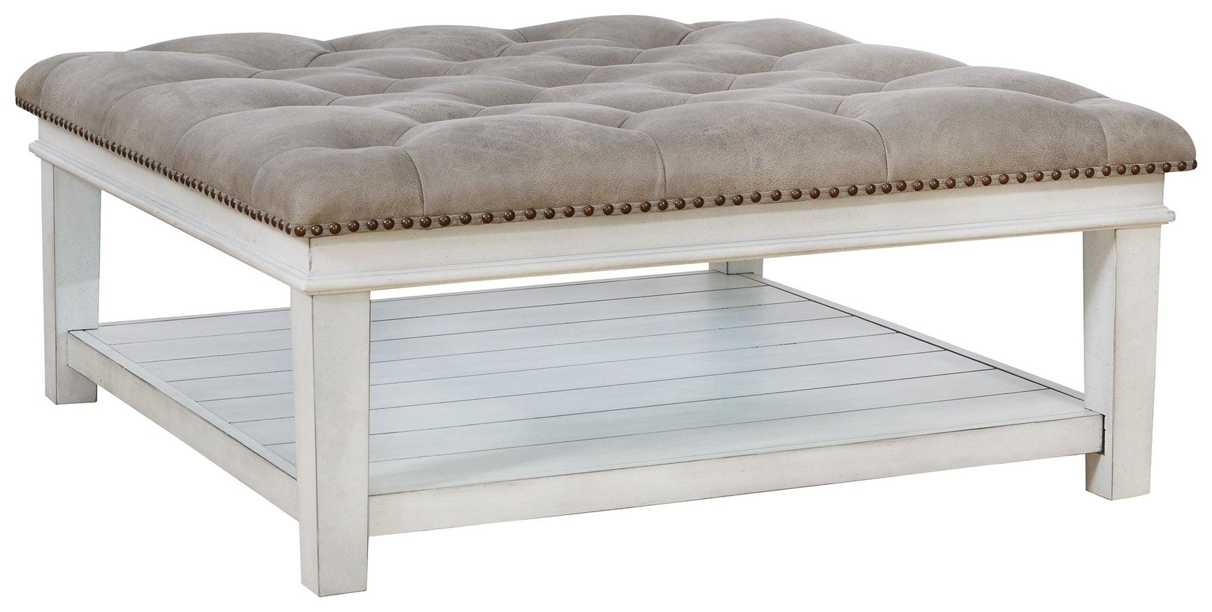 Kanwyn Whitewash Upholstered Ottoman Coffee Table - Ella Furniture