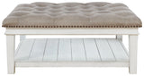 Kanwyn Whitewash Upholstered Ottoman Coffee Table - Ella Furniture