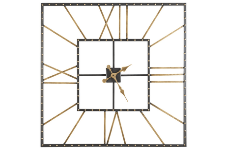 Close-up of Thames wall clock black frame and gold finish