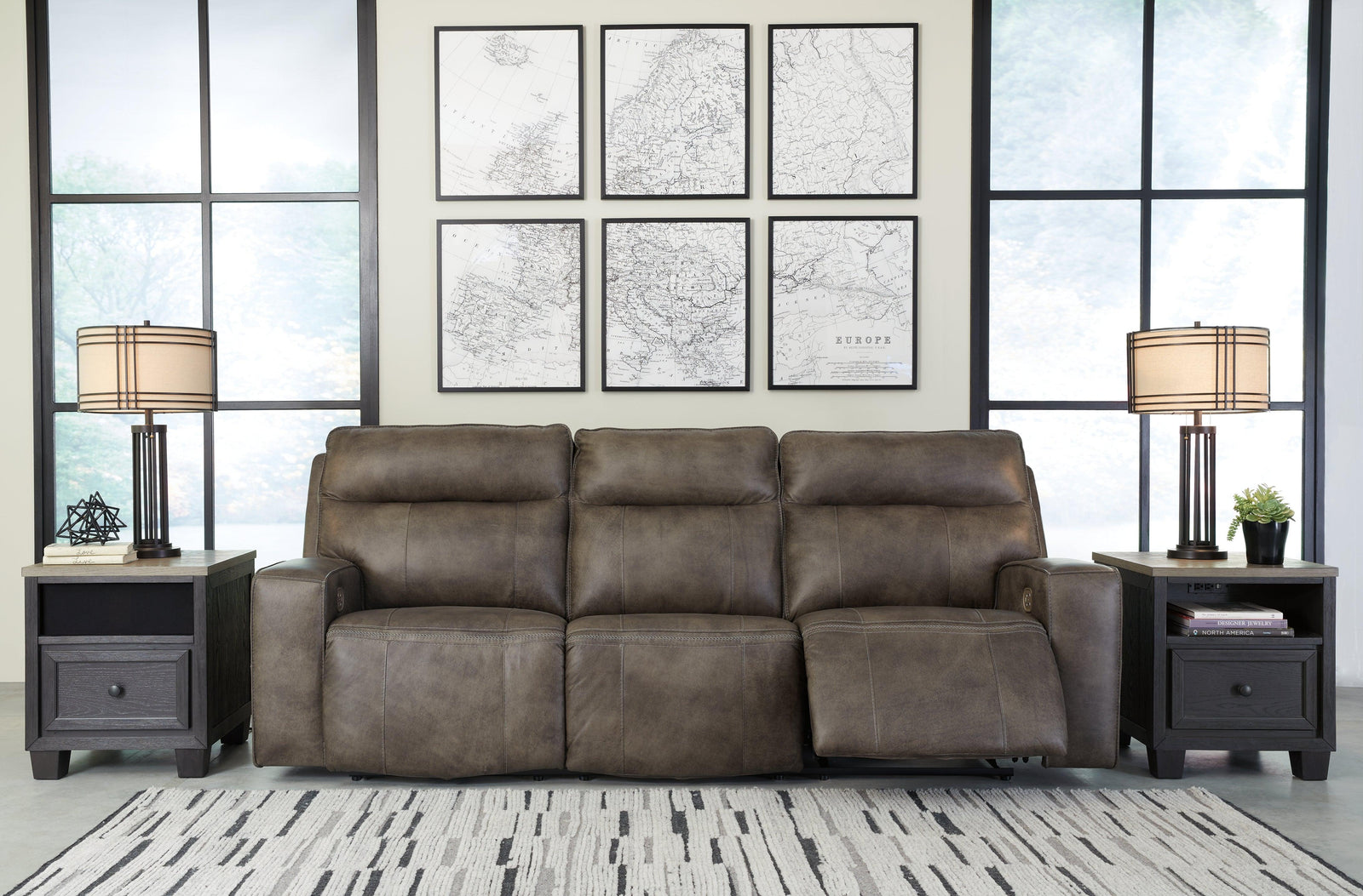 Game Plan Concrete Leather Power Reclining Sofa