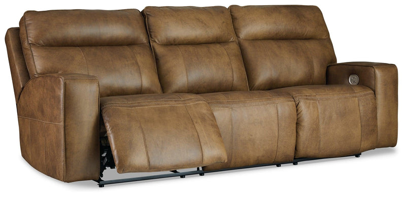 Game Plan Caramel Leather Power Reclining Sofa - Ella Furniture