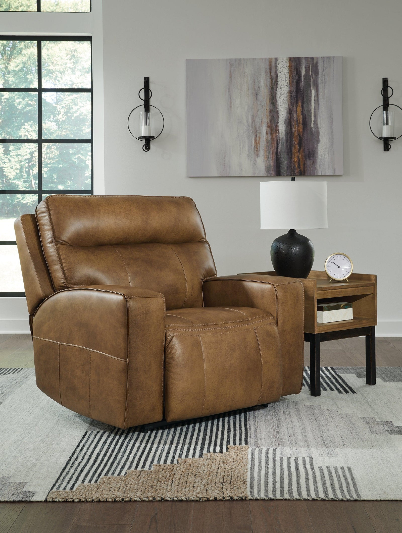 Game Plan Caramel Leather Oversized Power Recliner