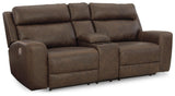 Roman Umber Power Reclining Loveseat With Console - Ella Furniture