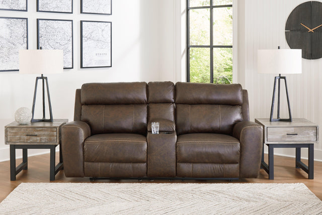 Roman Umber Power Reclining Loveseat With Console - Ella Furniture