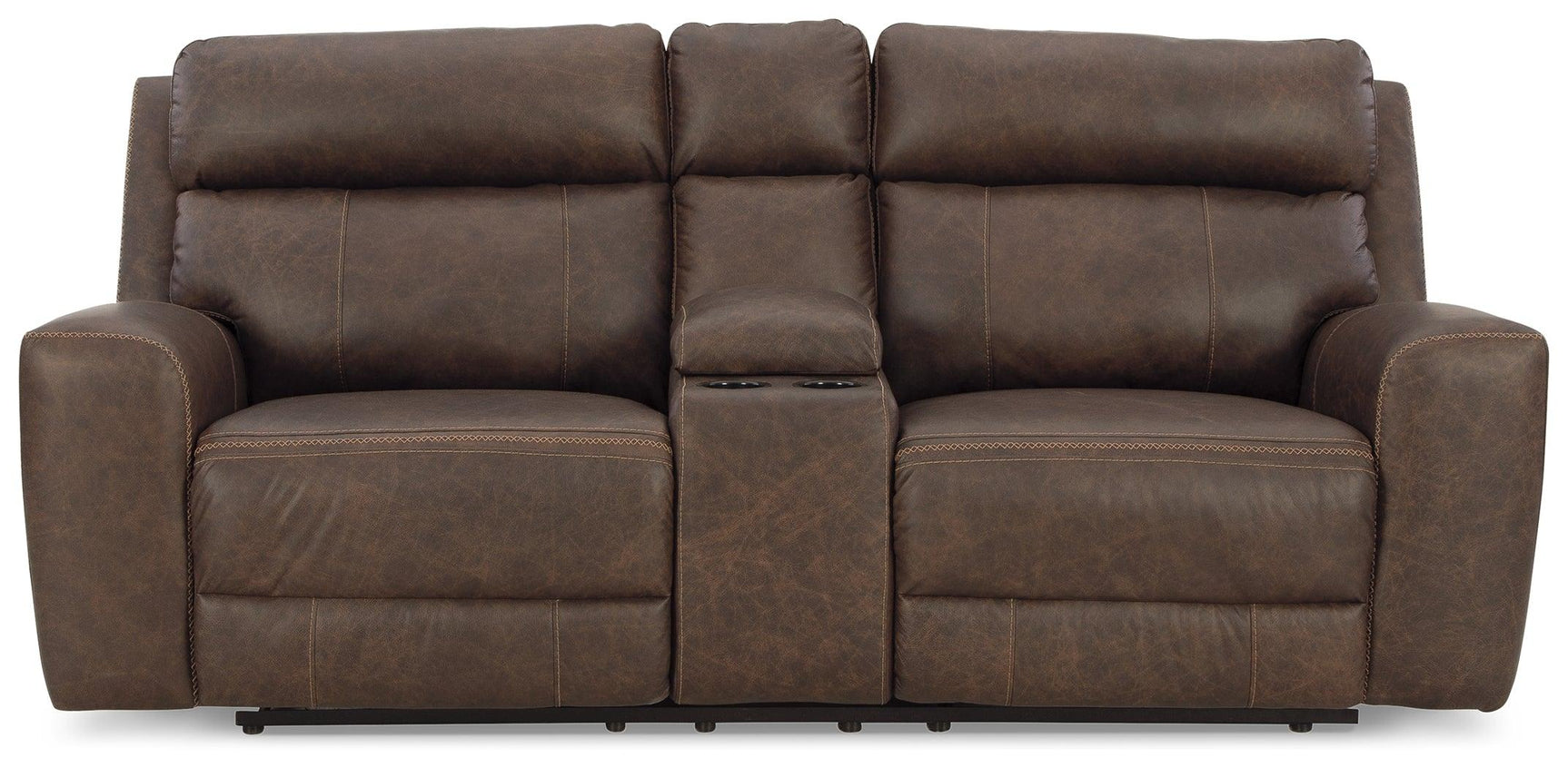 Roman Umber Power Reclining Loveseat With Console - Ella Furniture