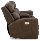 Roman Umber Power Reclining Loveseat With Console - Ella Furniture