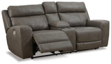 Roman Smoke Power Reclining Loveseat With Console - Ella Furniture