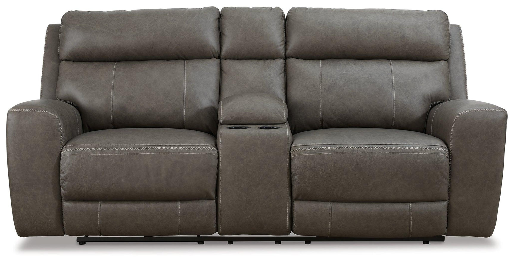 Roman Smoke Power Reclining Loveseat With Console - Ella Furniture