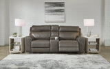 Roman Smoke Power Reclining Loveseat With Console - Ella Furniture