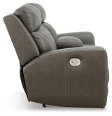 Roman Smoke Power Reclining Loveseat With Console - Ella Furniture