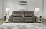 Roman Smoke Power Reclining Loveseat With Console - Ella Furniture