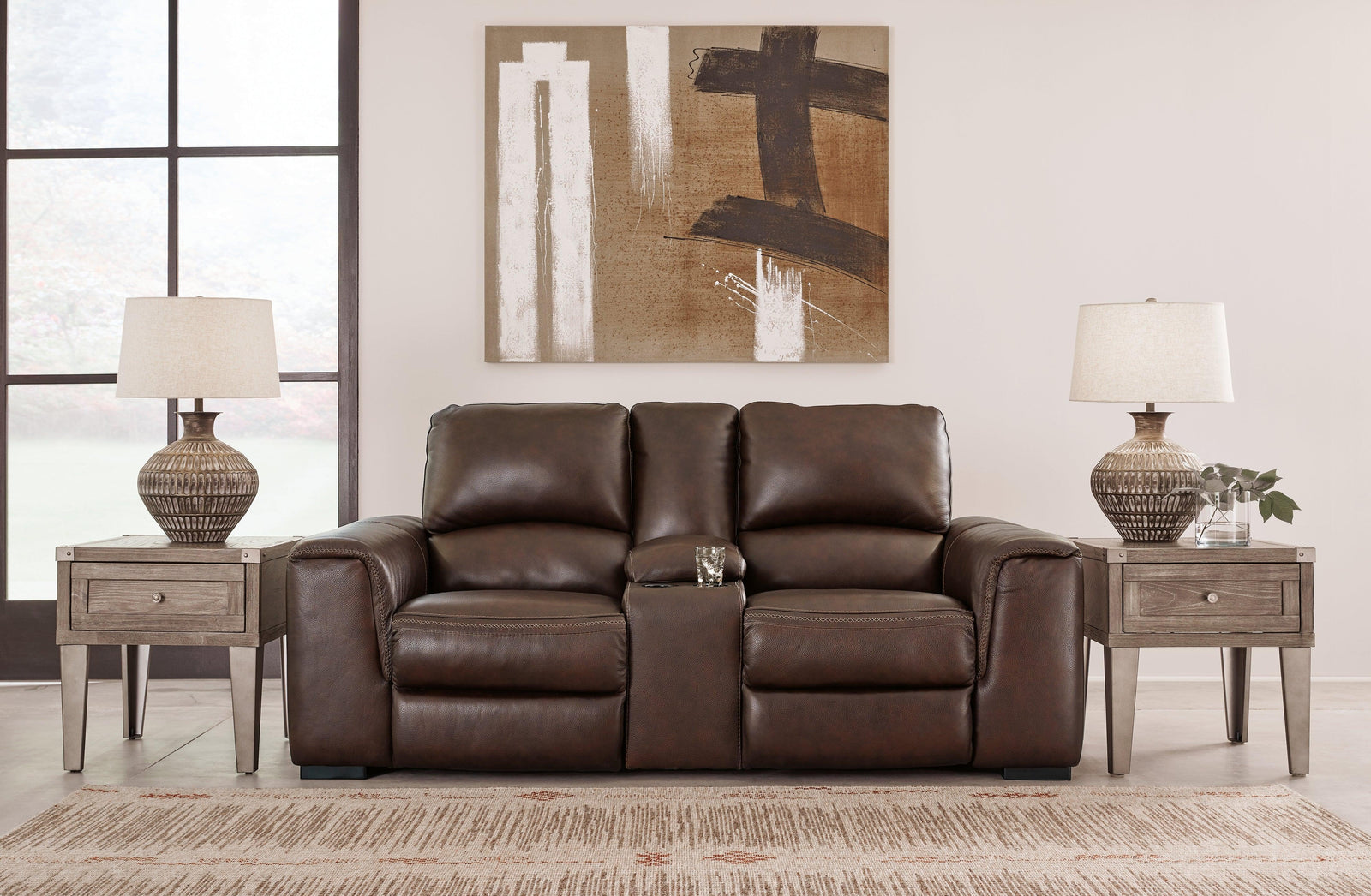 Alessandro Walnut Power Reclining Loveseat With Console - Ella Furniture