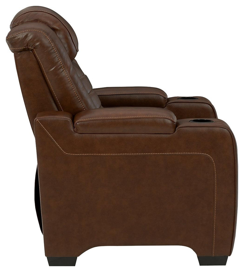 Backtrack Chocolate Leather Power Recliner - Ella Furniture