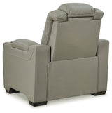 Backtrack Gray Leather Power Recliner - Ella Furniture