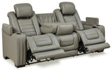 Backtrack Gray Leather Power Reclining Sofa - Ella Furniture