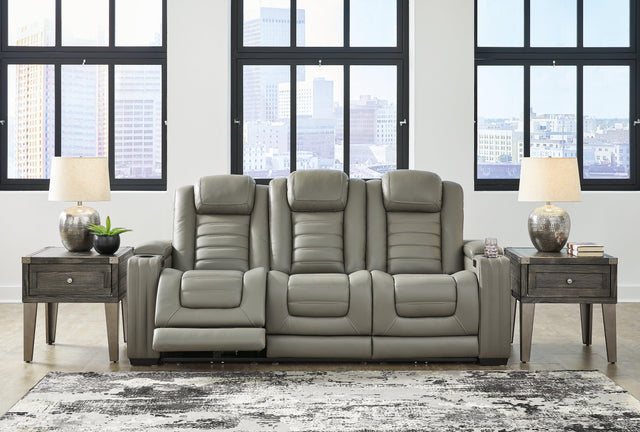 Backtrack Gray Leather Power Reclining Sofa - Ella Furniture