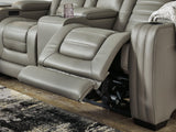 Backtrack Gray Leather Power Reclining Loveseat - Ella Furniture