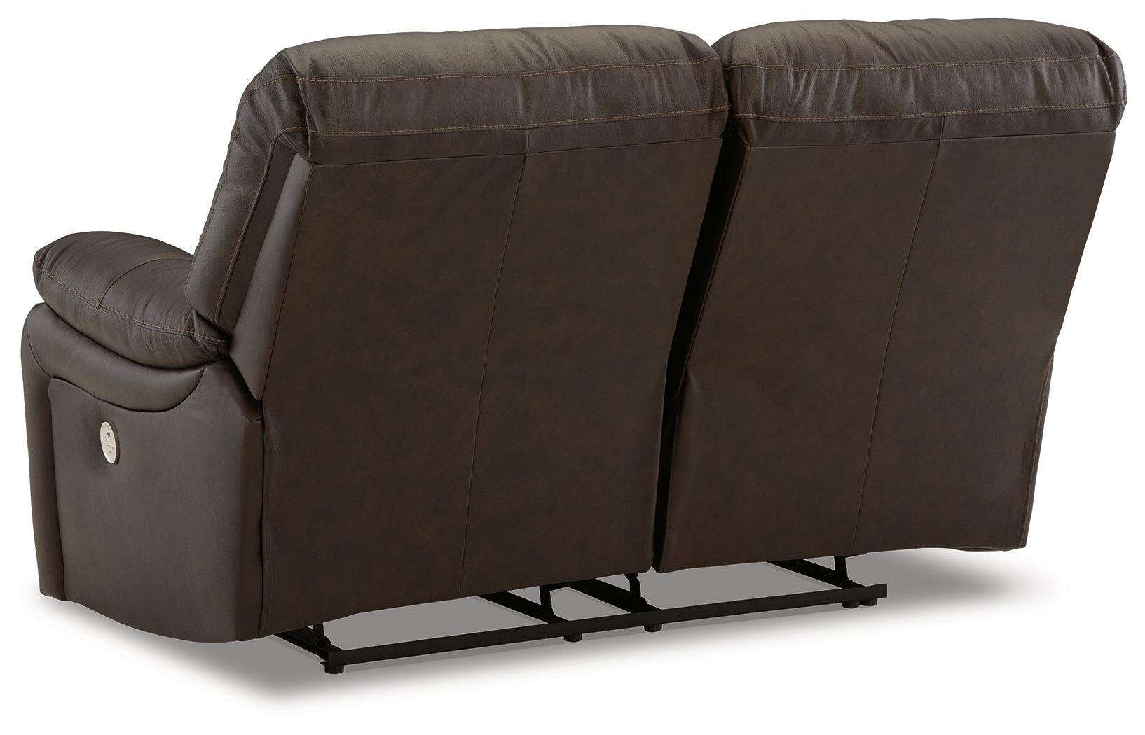 Leesworth Dark Brown Leather Power Reclining Loveseat - Ella Furniture
