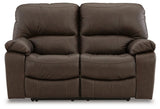 Leesworth Dark Brown Leather Power Reclining Loveseat - Ella Furniture