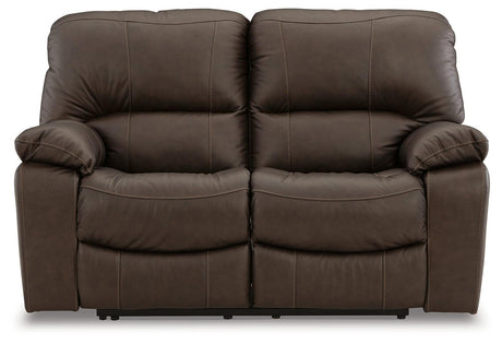 Leesworth Dark Brown Leather Power Reclining Loveseat - Ella Furniture