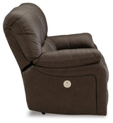 Leesworth Dark Brown Leather Power Reclining Loveseat - Ella Furniture